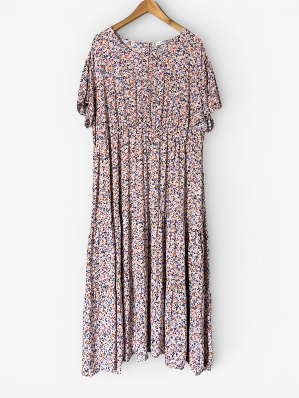 Nemidor Ditsy Floral Tiered Maxi Dress Pink Blue Womens Size 22 Flowy Boho Chic